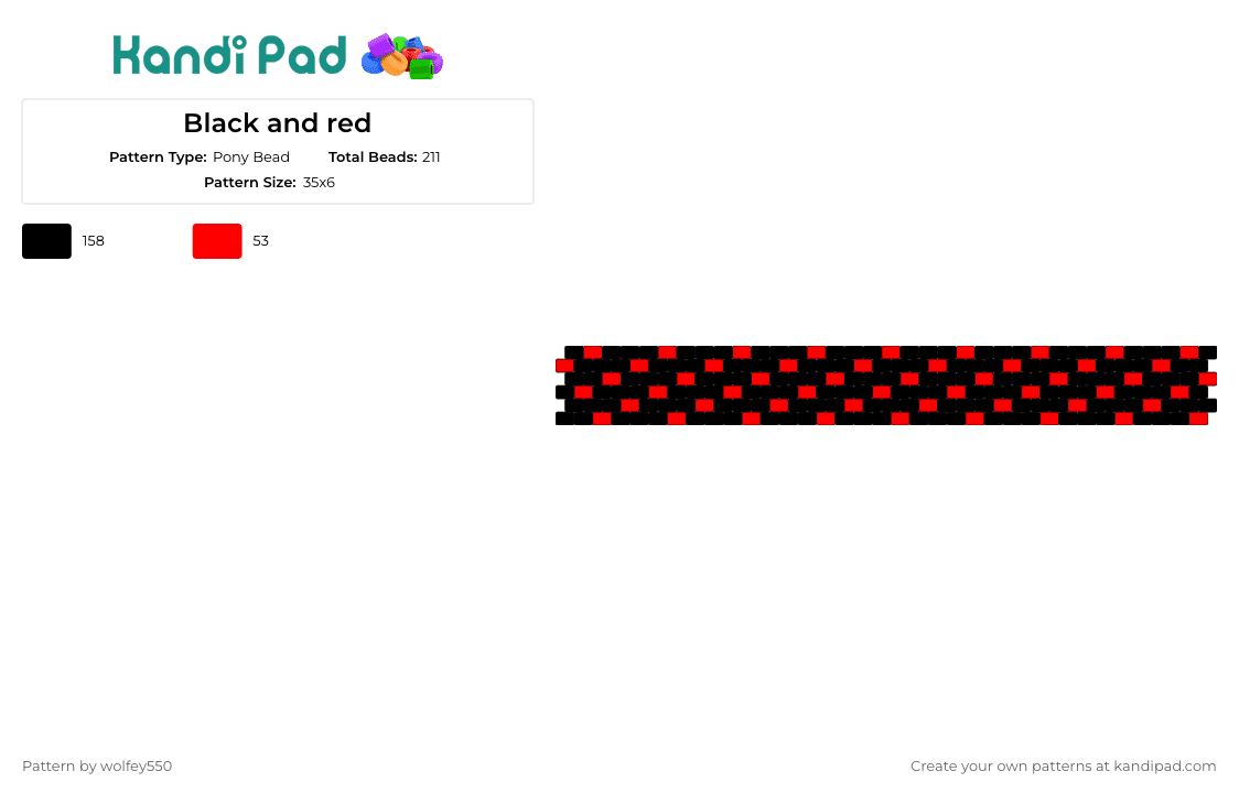 Black and red - Pony Bead Pattern by wolfey550 on Kandi Pad - polka dots,confetti,simple,cuff,black,red