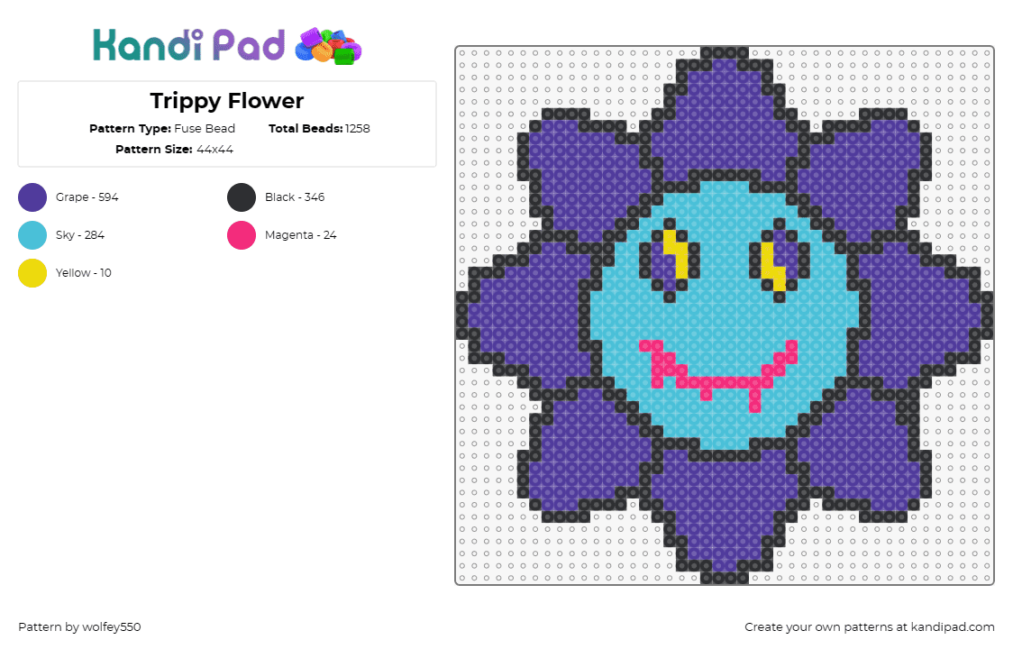 Trippy Flower - Fuse Bead Pattern by wolfey550 on Kandi Pad - flower,trippy,vampire,spooky,nature,purple,light blue