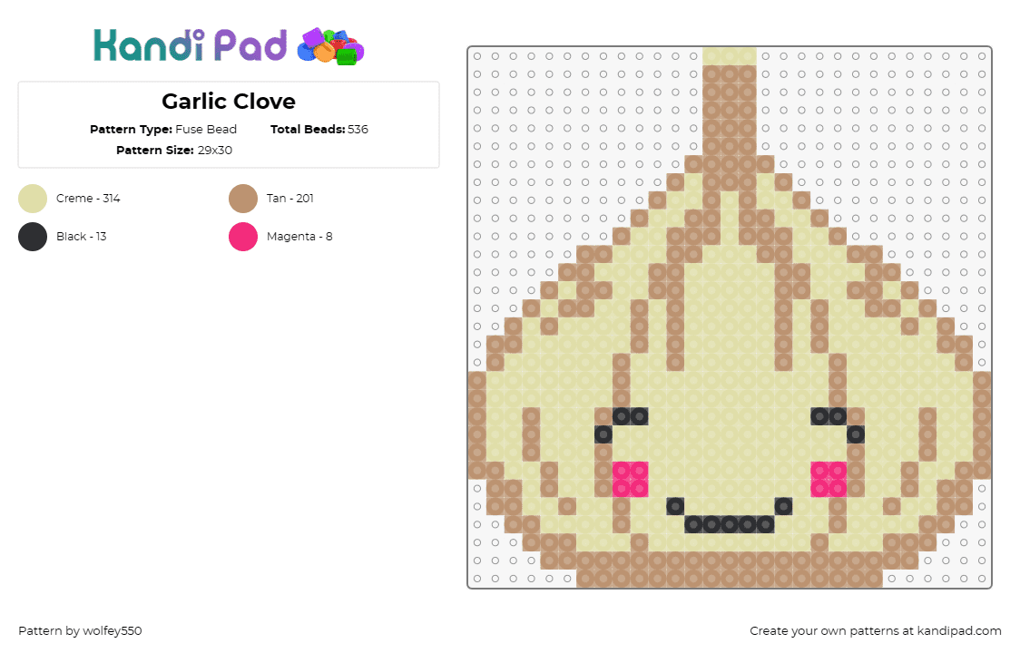 Garlic Clove - Fuse Bead Pattern by wolfey550 on Kandi Pad - garlic,food,smile,cute,happy,face,beige,tan