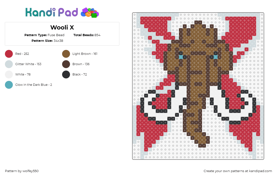 Wooli X - Fuse Bead Pattern by wolfey550 on Kandi Pad - wooli,excision,logo,mashup,mammoth,dj,dubstep,edm,music,brown,red