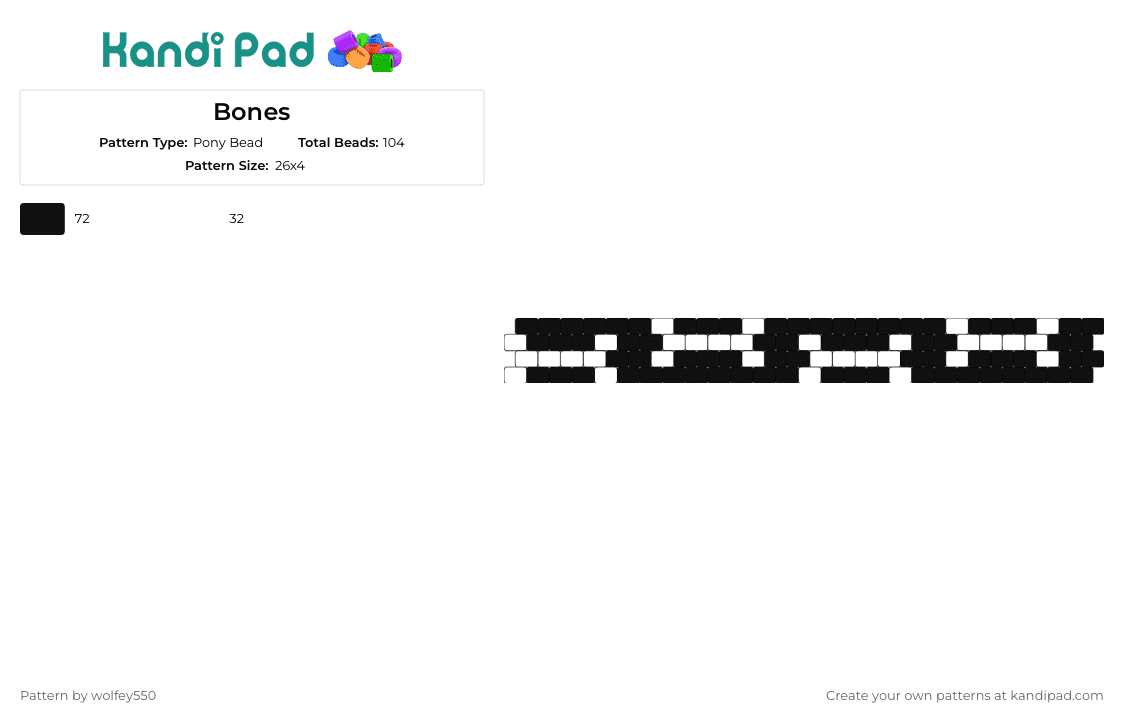 Bones - Pony Bead Pattern by wolfey550 on Kandi Pad - bones,skeleton,simple,bracelet,cuff,black,white