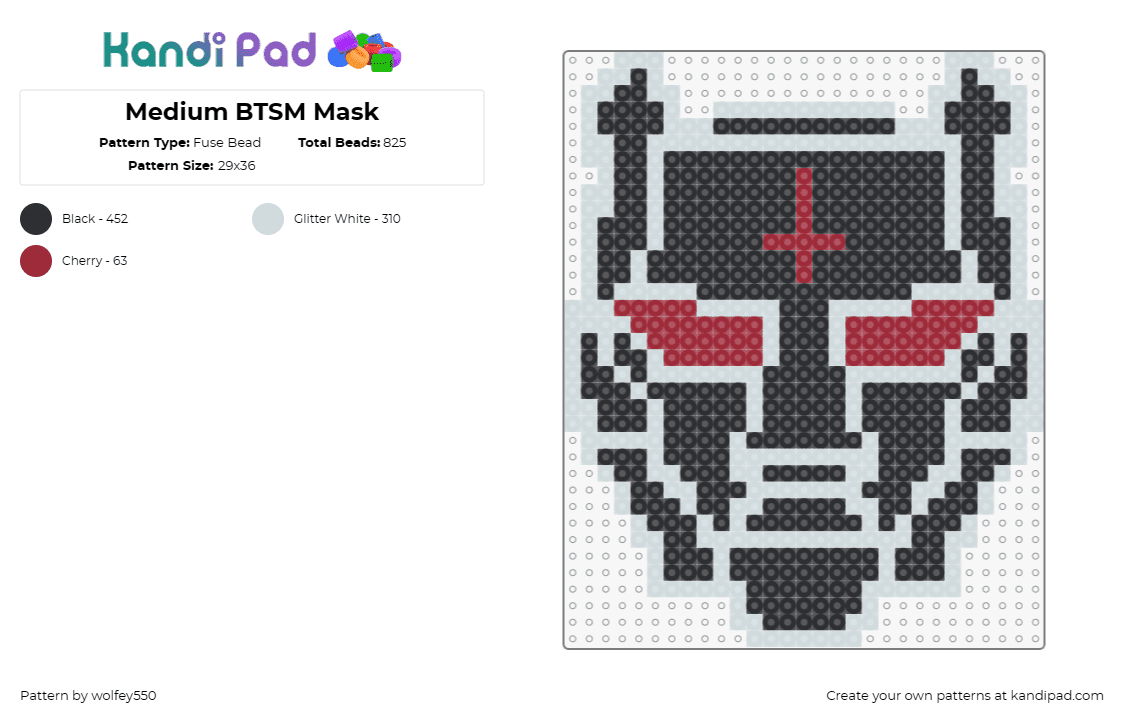 Medium BTSM Mask - Fuse Bead Pattern by wolfey550 on Kandi Pad - btsm,black tiger sex machine,music,edm,dj,emblem,electronic,striking,black