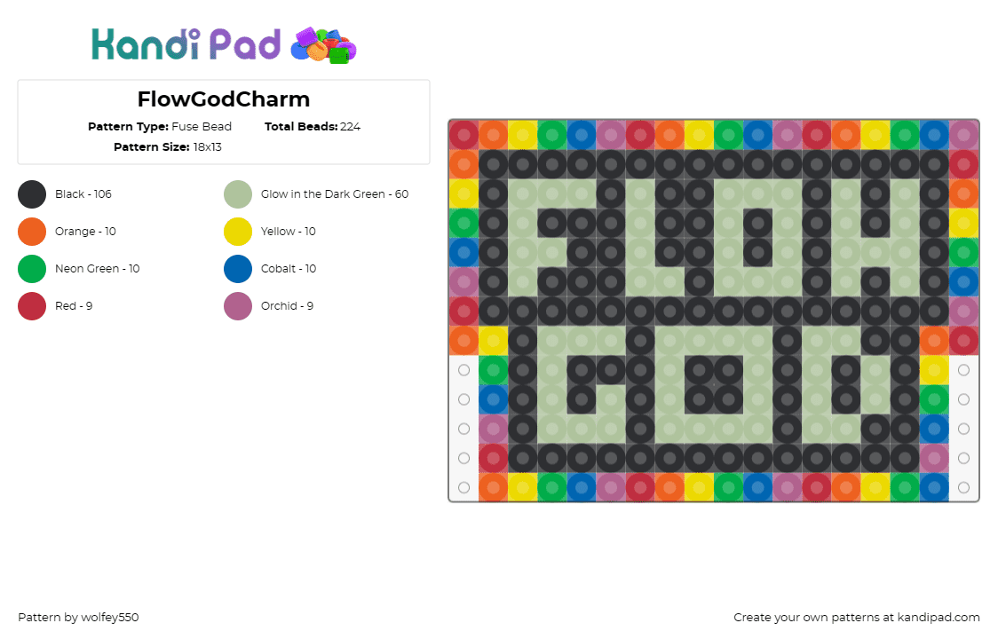 FlowGodCharm - Fuse Bead Pattern by wolfey550 on Kandi Pad - flow god,sign,expression,rhythm,lifestyle,symbol,rainbow