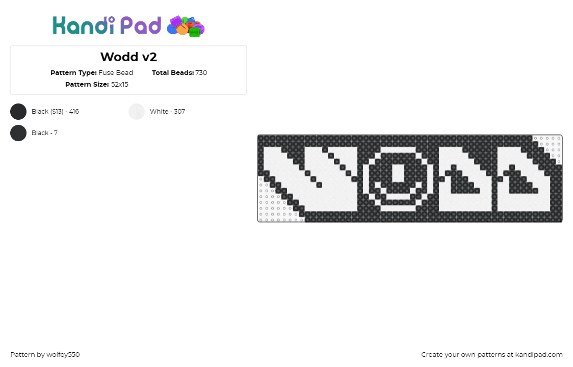 Wodd v2 - Fuse Bead Pattern by wolfey550 on Kandi Pad - wodd,logo,dj,text,edm,music,white,black