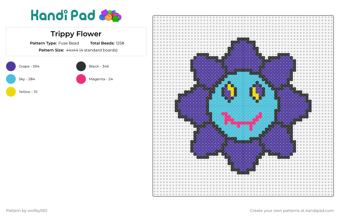 Trippy Flower - Fuse Bead Pattern by wolfey550 on Kandi Pad - flower,trippy,vampire,spooky,nature,purple,light blue