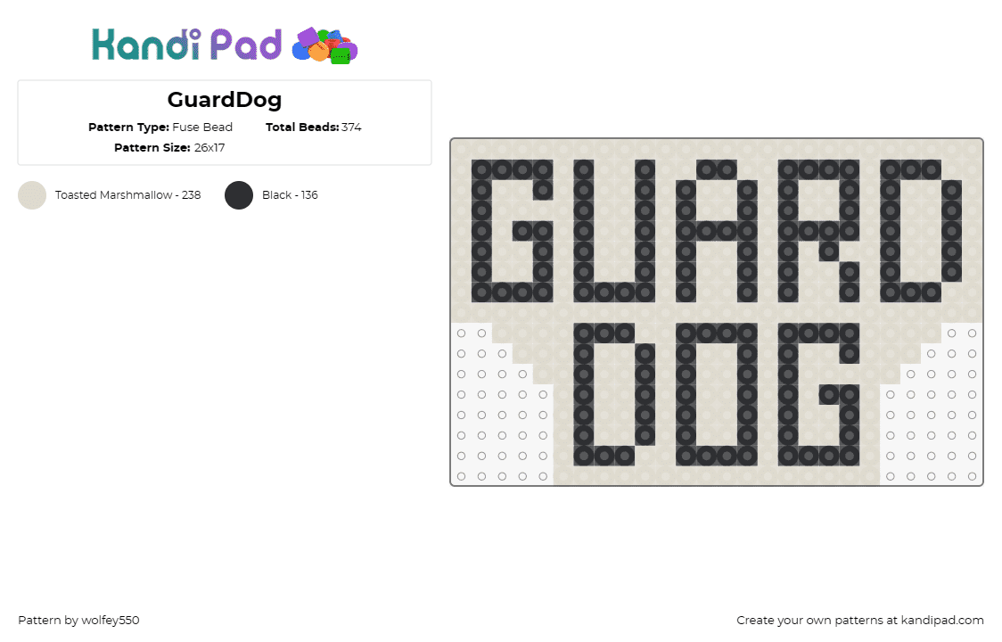 GuardDog - Fuse Bead Pattern by wolfey550 on Kandi Pad - guard dog,sign,text,black,beige