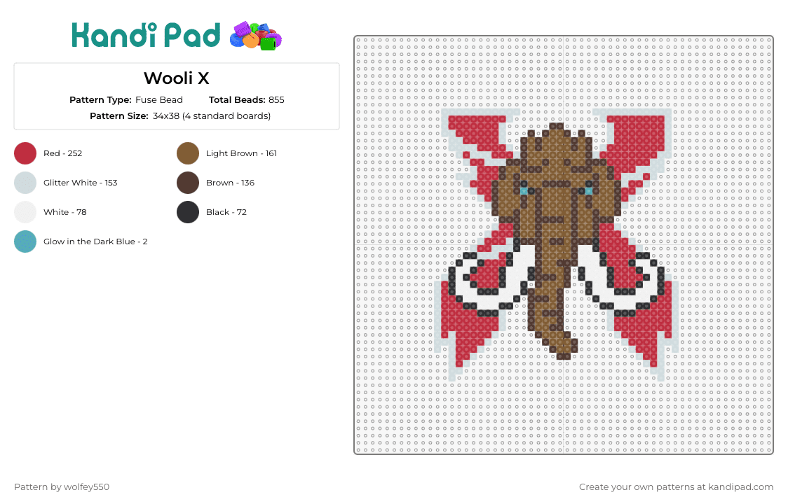 Wooli X - Fuse Bead Pattern by wolfey550 on Kandi Pad - wooli,excision,logo,mashup,mammoth,dj,dubstep,edm,music,brown,red