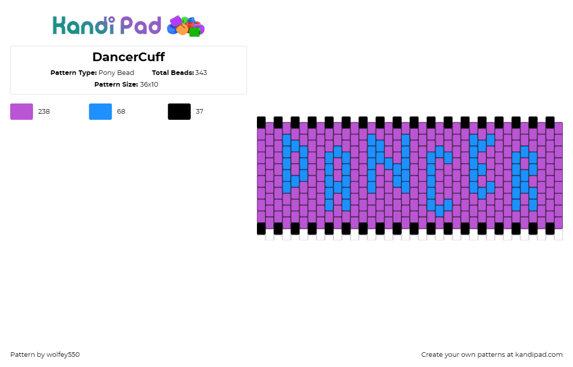 DancerCuff - Pony Bead Pattern by wolfey550 on Kandi Pad - dancer,text,cuff,music,rhythm,movement,expression,performance,purple