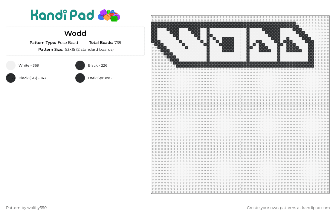 Wodd - Fuse Bead Pattern by wolfey550 on Kandi Pad - wodd,logo,dj,text,edm,music,white,black