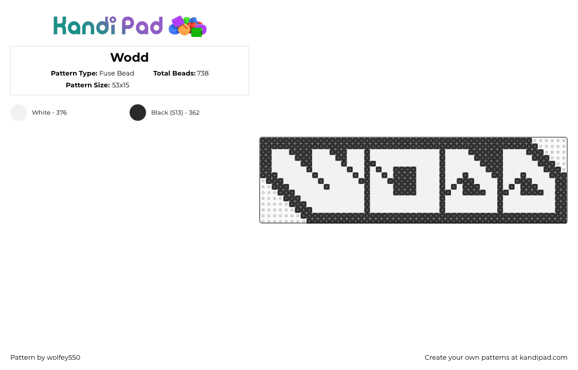 Wodd - Fuse Bead Pattern by wolfey550 on Kandi Pad - wodd,logo,dj,text,edm,music,white,black