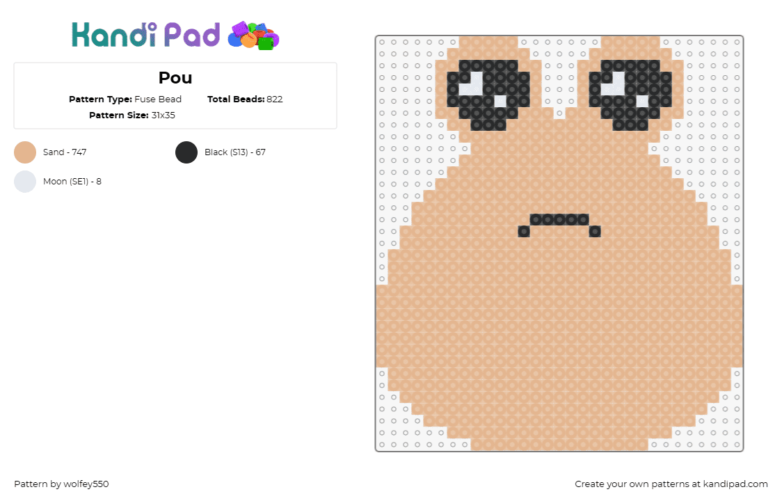 Pou - Fuse Bead Pattern by wolfey550 on Kandi Pad - pou,alien,game,cute,sad,mobile,pet,expressive,heartwarming,lovable,tan