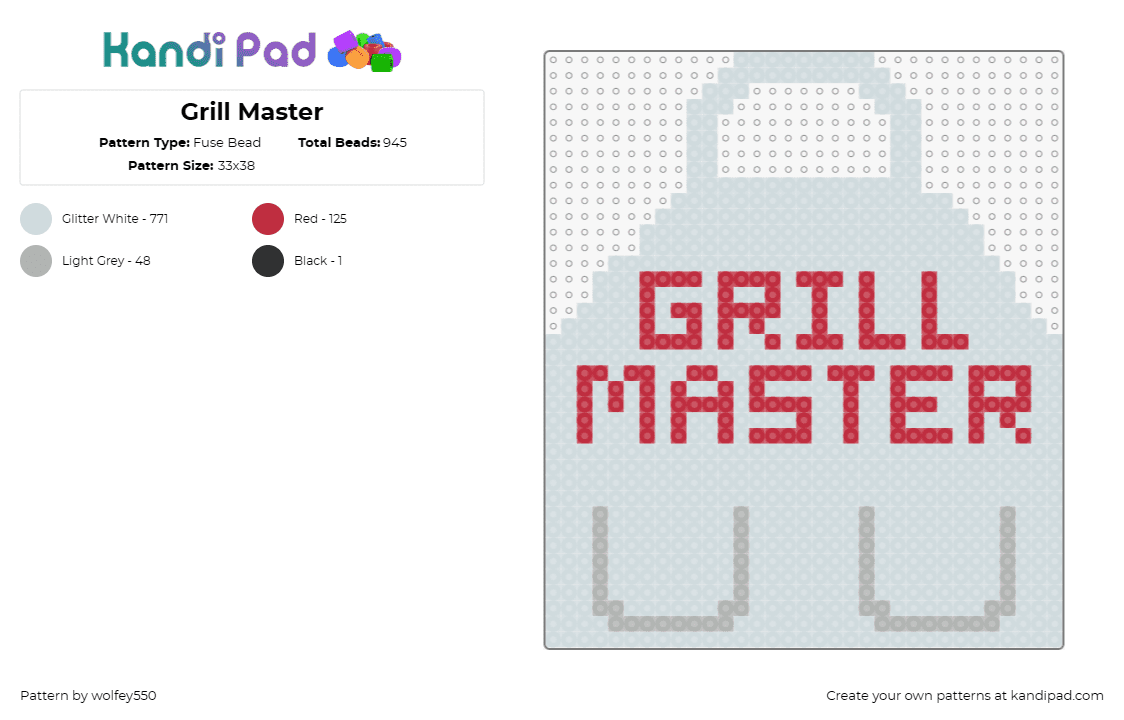 Grill Master - Fuse Bead Pattern by wolfey550 on Kandi Pad - grill master,apron,text,bbq,food,gray,red