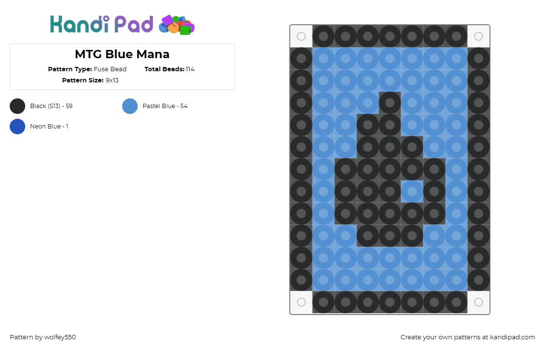 MTG Blue Mana - Fuse Bead Pattern by wolfey550 on Kandi Pad - mana,mtg,magic the gathering,card,gaming,water,blue,black