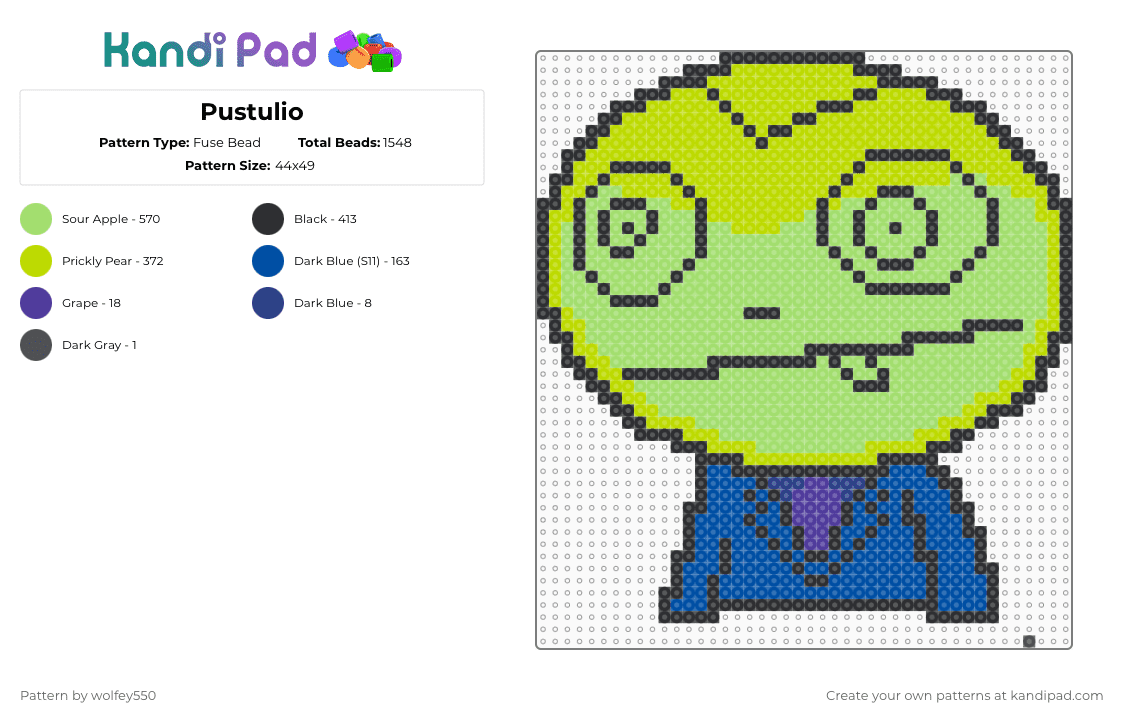 Pustulio - Fuse Bead Pattern by wolfey550 on Kandi Pad - green