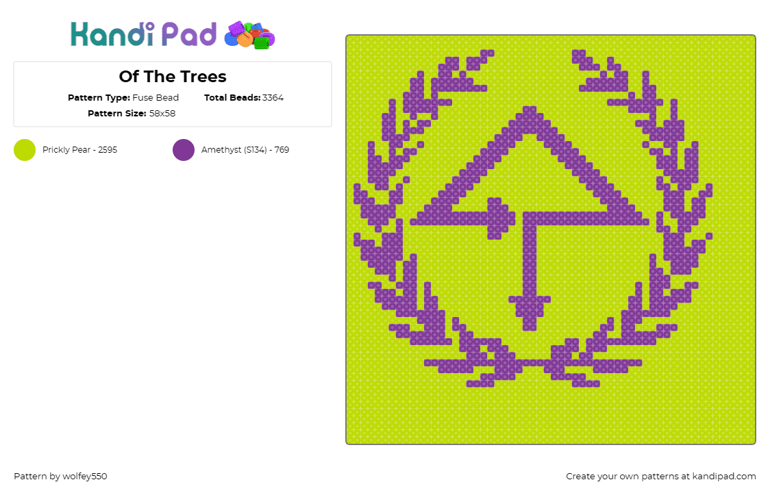 Of The Trees - Fuse Bead Pattern by wolfey550 on Kandi Pad - of the trees,music,edm,dj,emblem,laurels,purple,yellow