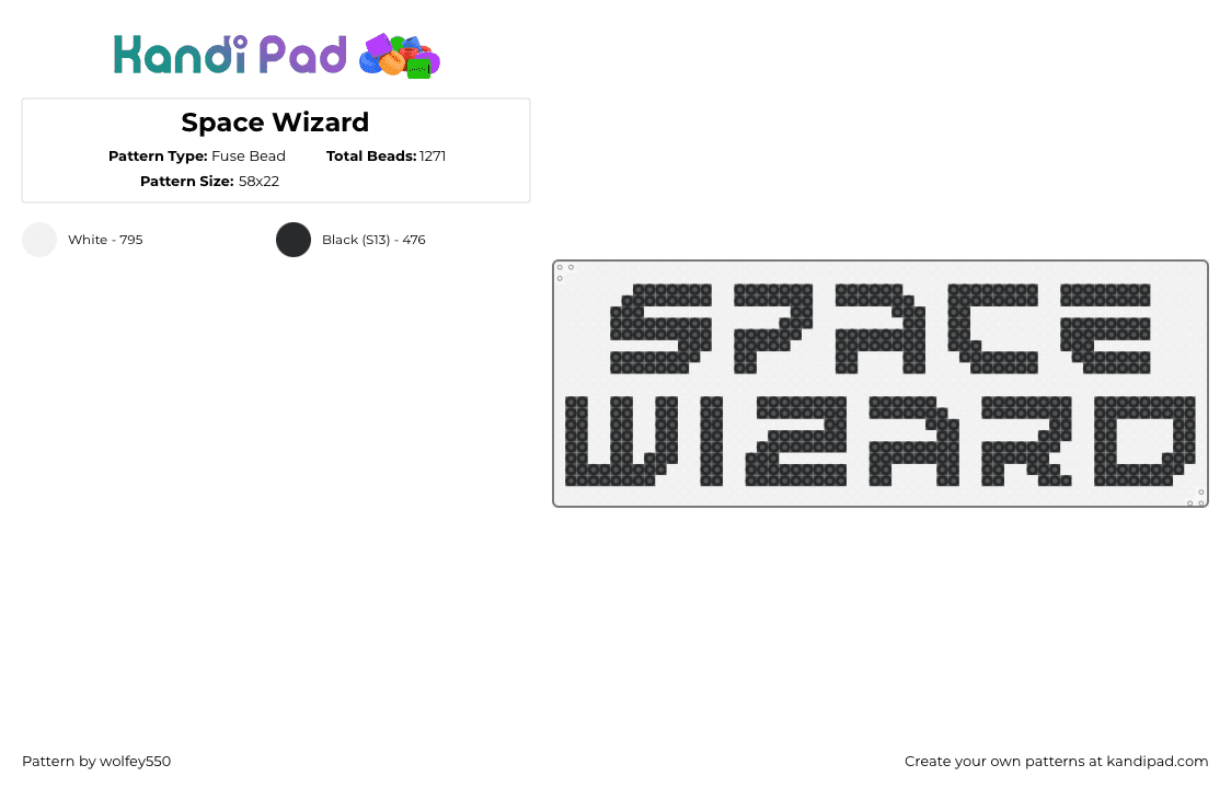 Space Wizard - Fuse Bead Pattern by wolfey550 on Kandi Pad - space wizard,logo,text,dj,music,edm,black