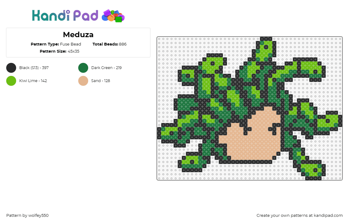 Meduza - Fuse Bead Pattern by wolfey550 on Kandi Pad - medusa,mythology,mythical,detailed,engaging,ancient,storytelling,chibi,locks,sna