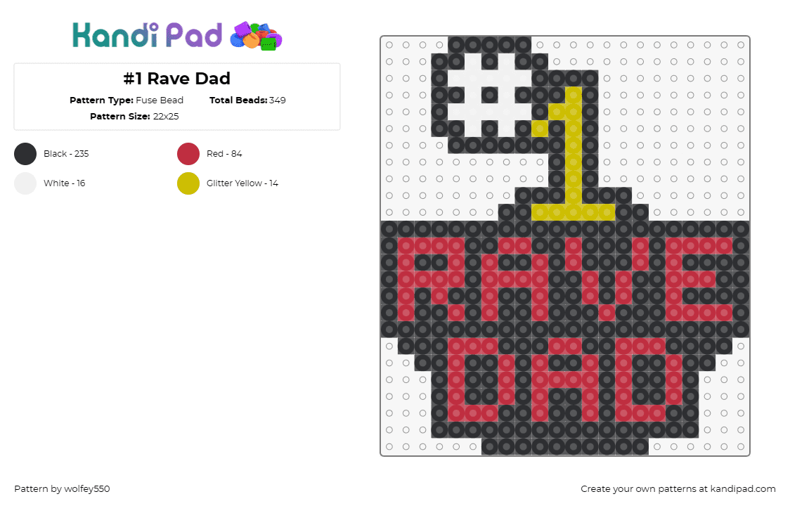 #1 Rave Dad - Fuse Bead Pattern by wolfey550 on Kandi Pad - rave,sign,text,music,black,red,yellow