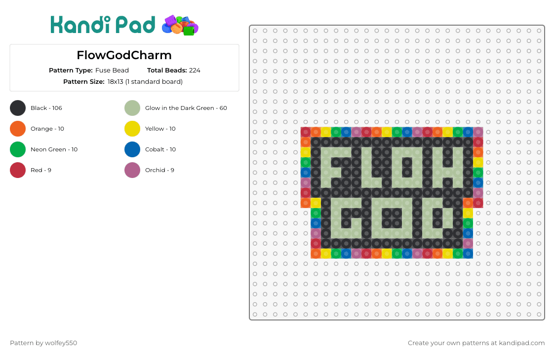 FlowGodCharm - Fuse Bead Pattern by wolfey550 on Kandi Pad - flow god,sign,charm,expression,rhythm,lifestyle,symbol,rainbow