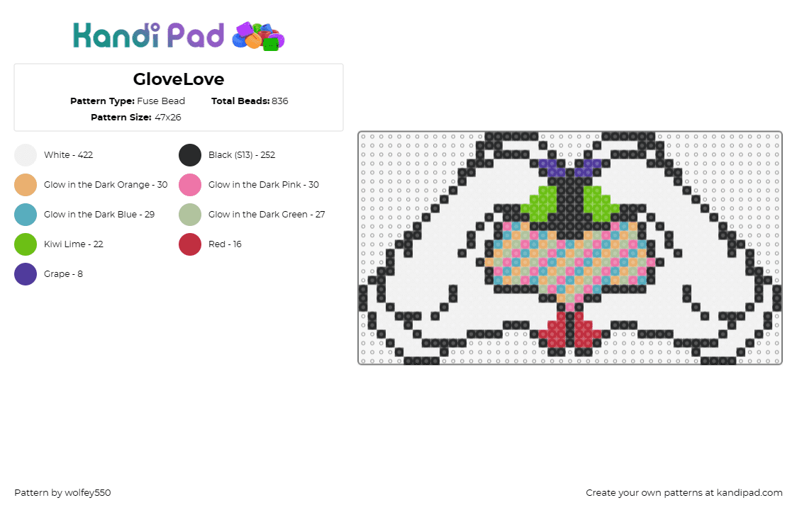 GloveLove - Fuse Bead Pattern by wolfey550 on Kandi Pad - gloves,gloving,hands,trippy,love,heart,friendship,interconnectedness,white