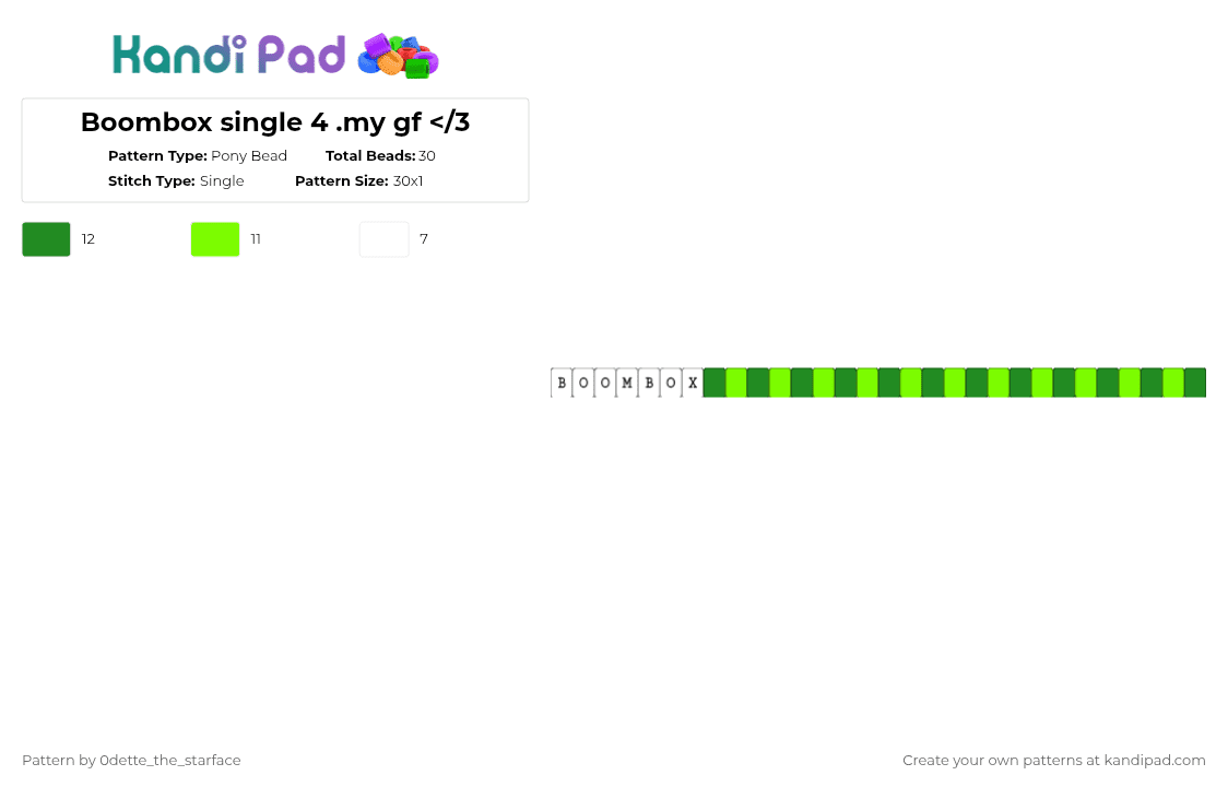 Boombox single 4 .my gf - Pony Bead Pattern by 0dette_the_starface on Kandi Pad - green,phighting