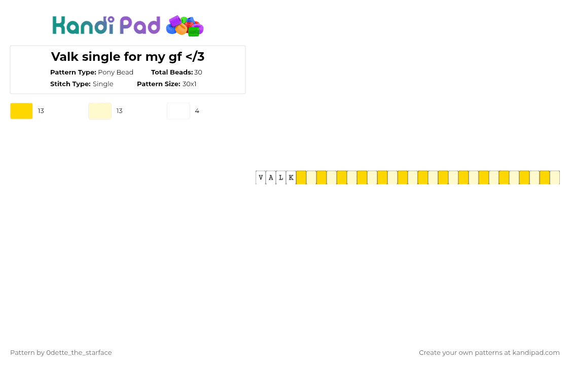 Valk single for my gf - Pony Bead Pattern by 0dette_the_starface on Kandi Pad - yellow,phighting