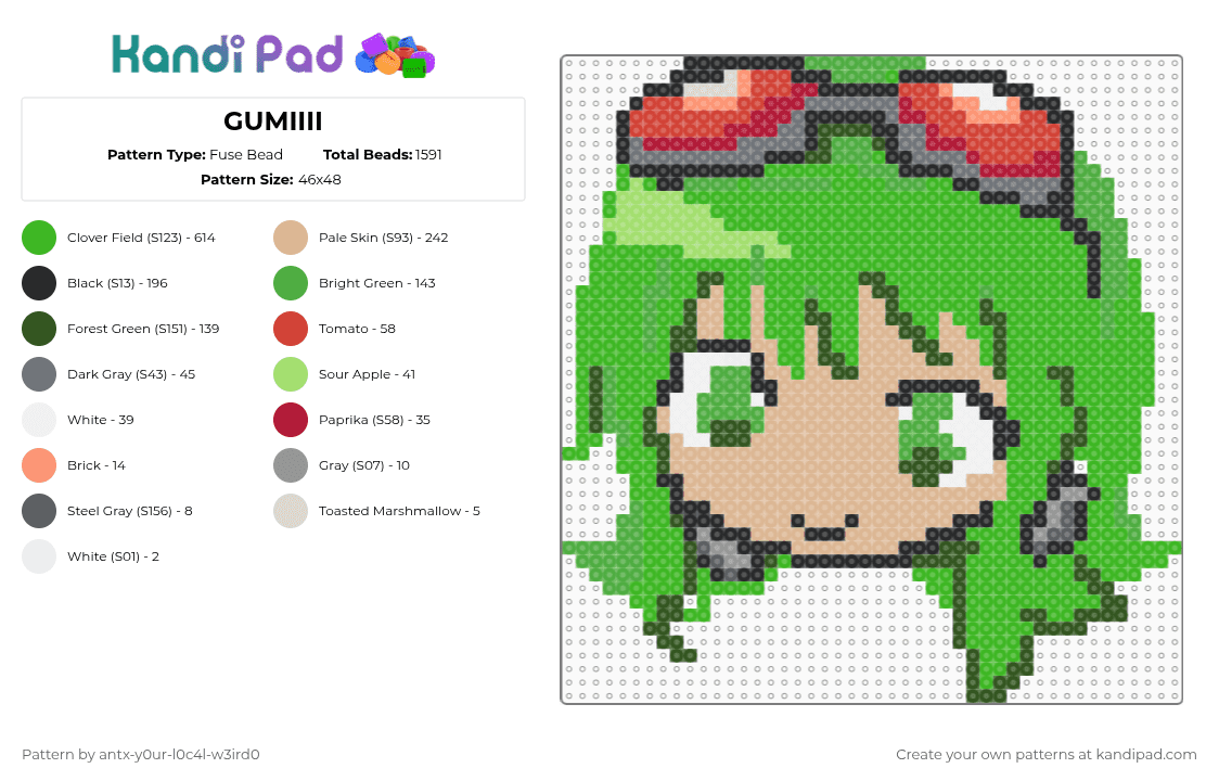 Guni Pattern GUMIIII Fuse Bead Pattern - Kandi Pad | Kandi Patterns, Fuse Bead ...