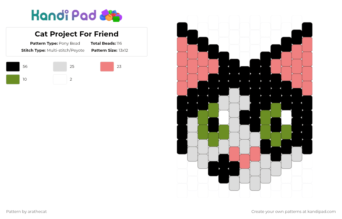 Cat Project For Friend - Pony Bead Pattern by gooberdragons on Kandi Pad - red,green