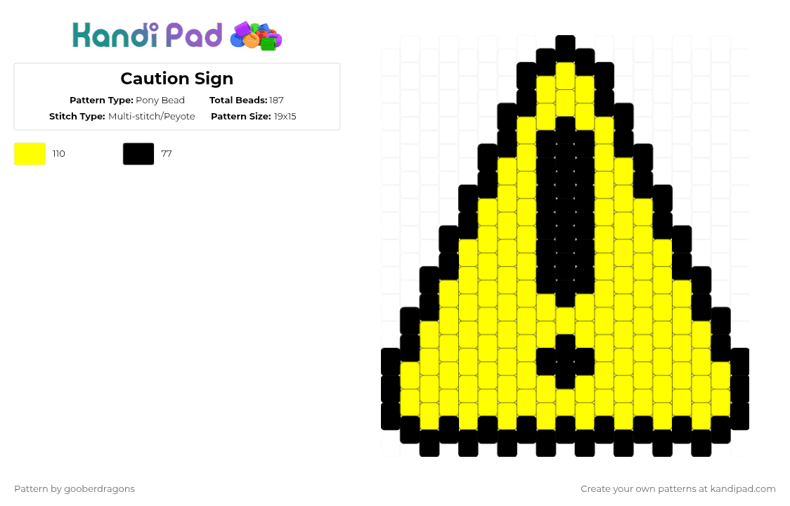 Caution Sign - Pony Bead Pattern by gooberdragons on Kandi Pad - black,yellow