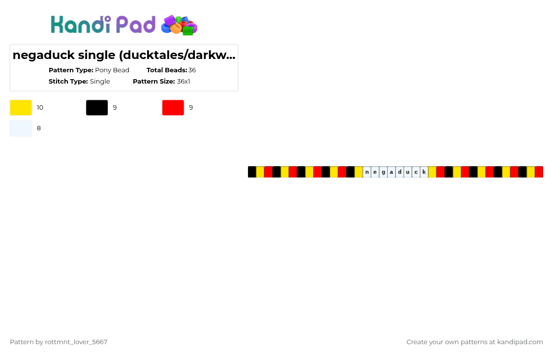 negaduck single (ducktales/darkwing duck) - Pony Bead Pattern by rottmnt_lover_5667 on Kandi Pad - yellow,red,dw,negaduck,darwingduck,duacktales