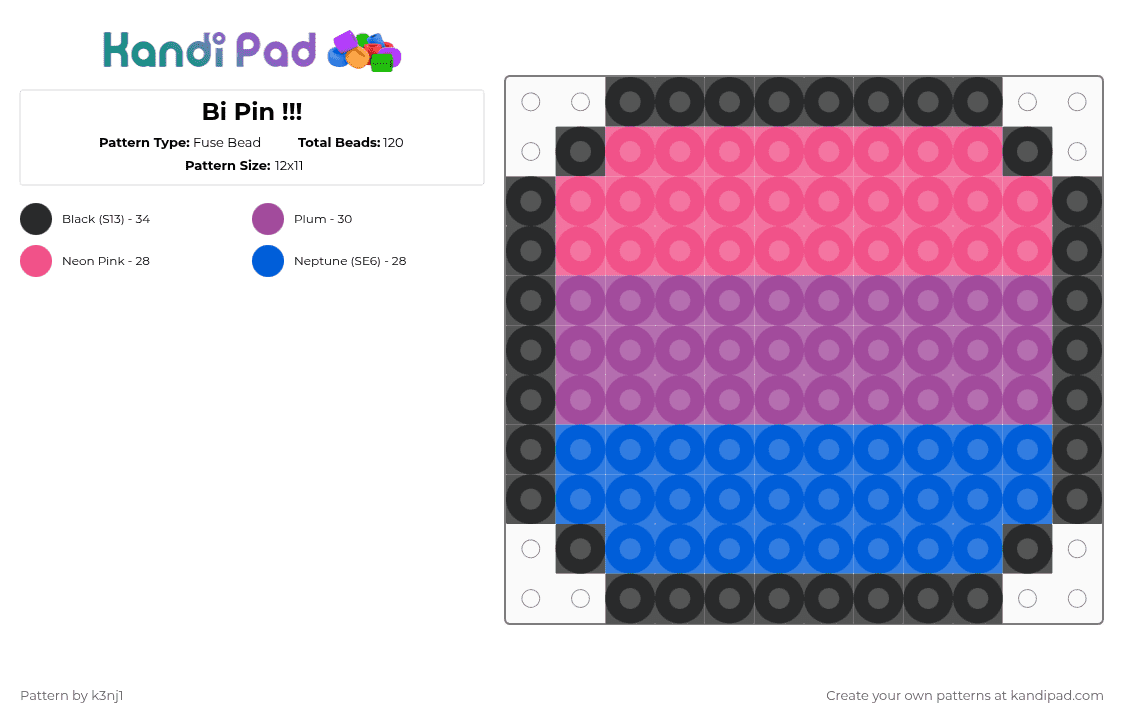 Bi Pin !!! - Fuse Bead Pattern by k3nj1 on Kandi Pad - pink,blue,pride