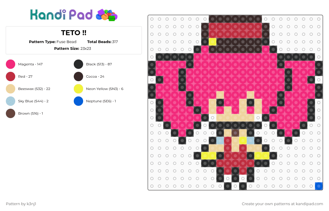 TETO !! - Fuse Bead Pattern by k3nj1 on Kandi Pad - pink,vocaloid