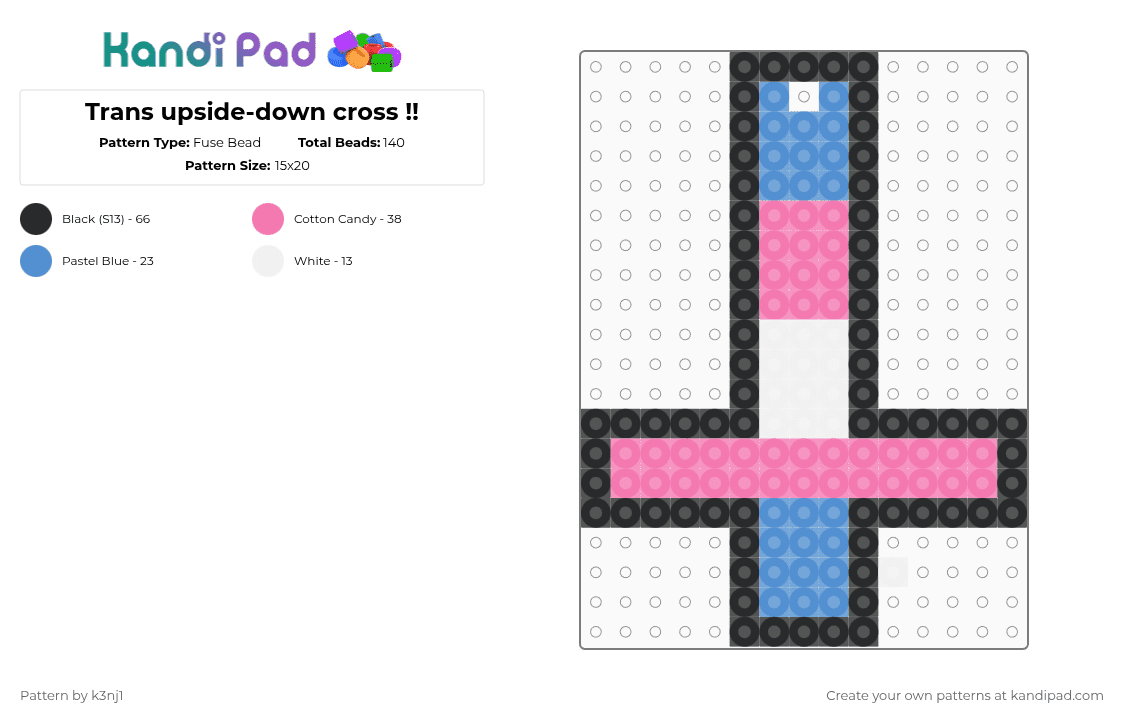 Trans upside-down cross !! - Fuse Bead Pattern by k3nj1 on Kandi Pad - light blue,pink,pride