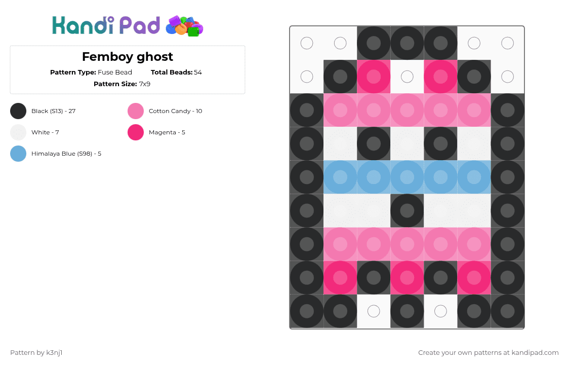 Femboy ghost - Fuse Bead Pattern by k3nj1 on Kandi Pad - pink
