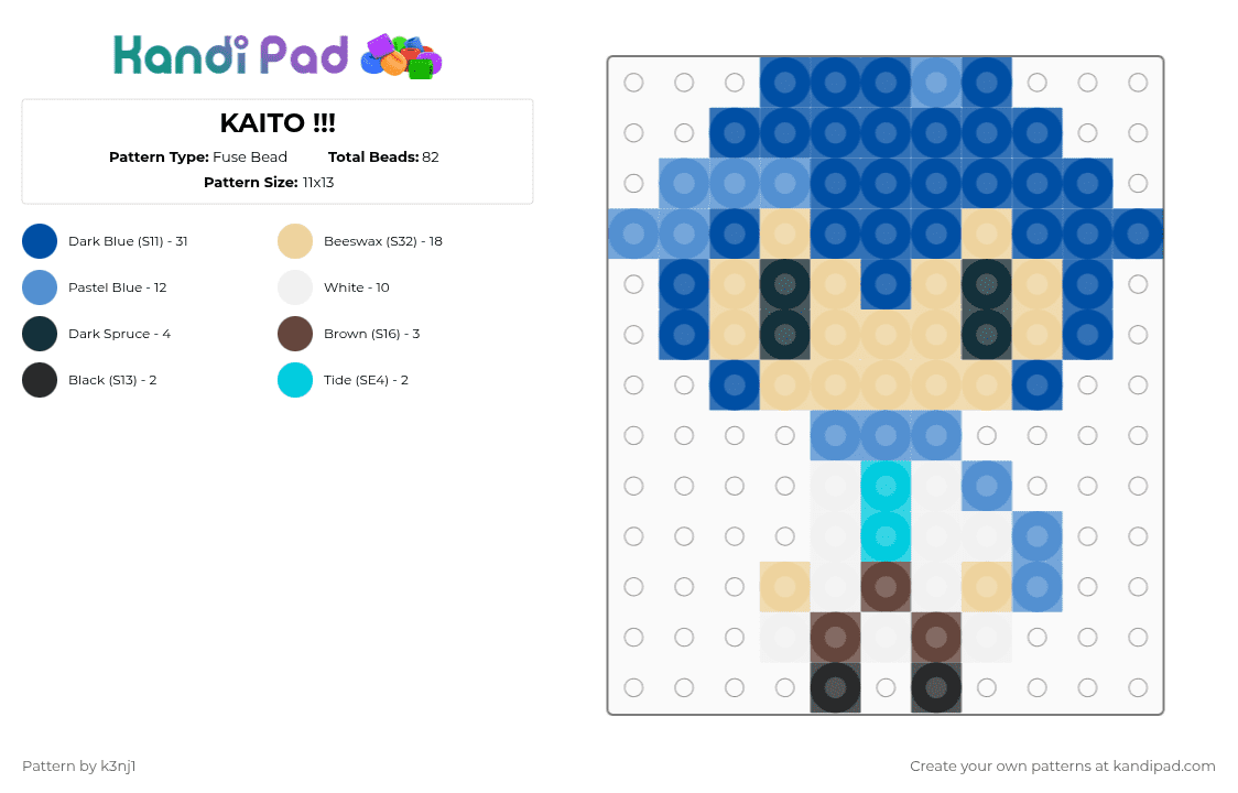 KAITO !!! - Fuse Bead Pattern by k3nj1 on Kandi Pad - blue,beige,vocaloid