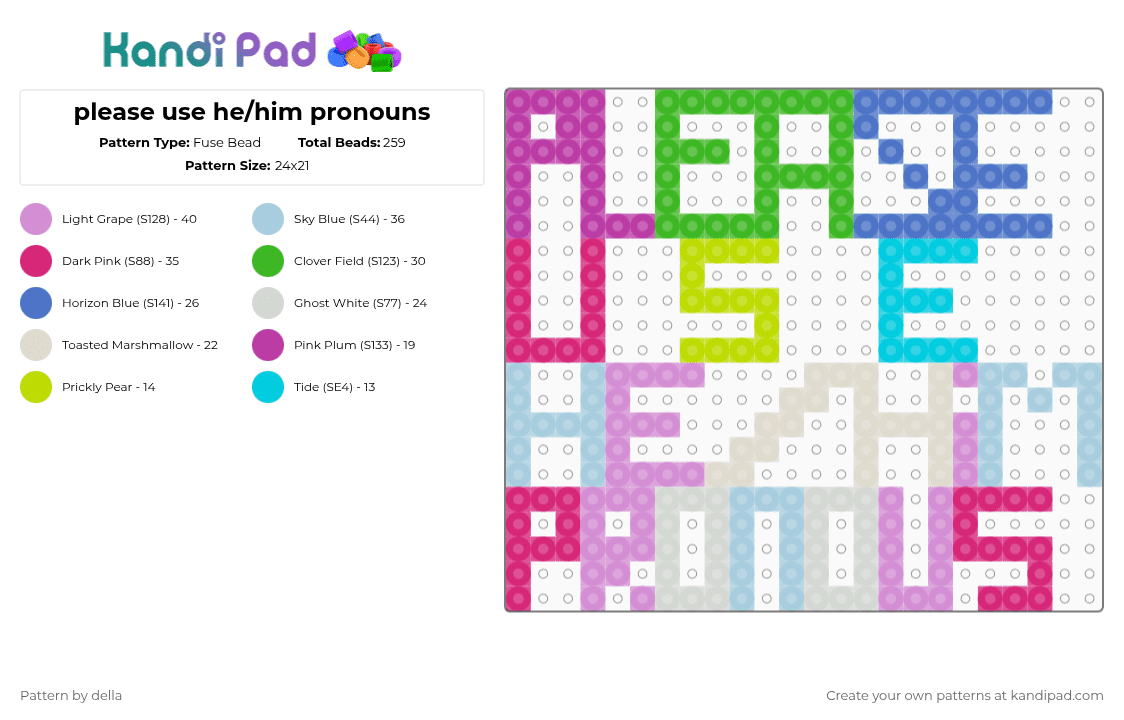 please use he/him pronouns - Fuse Bead Pattern by della on Kandi Pad - pink,green,light blue,trans