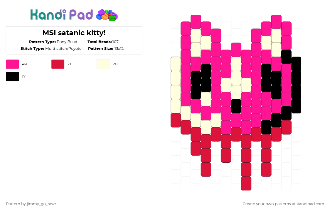 MSI satanic kitty! - Pony Bead Pattern by jimmy_go_rawr on Kandi Pad - pink,red