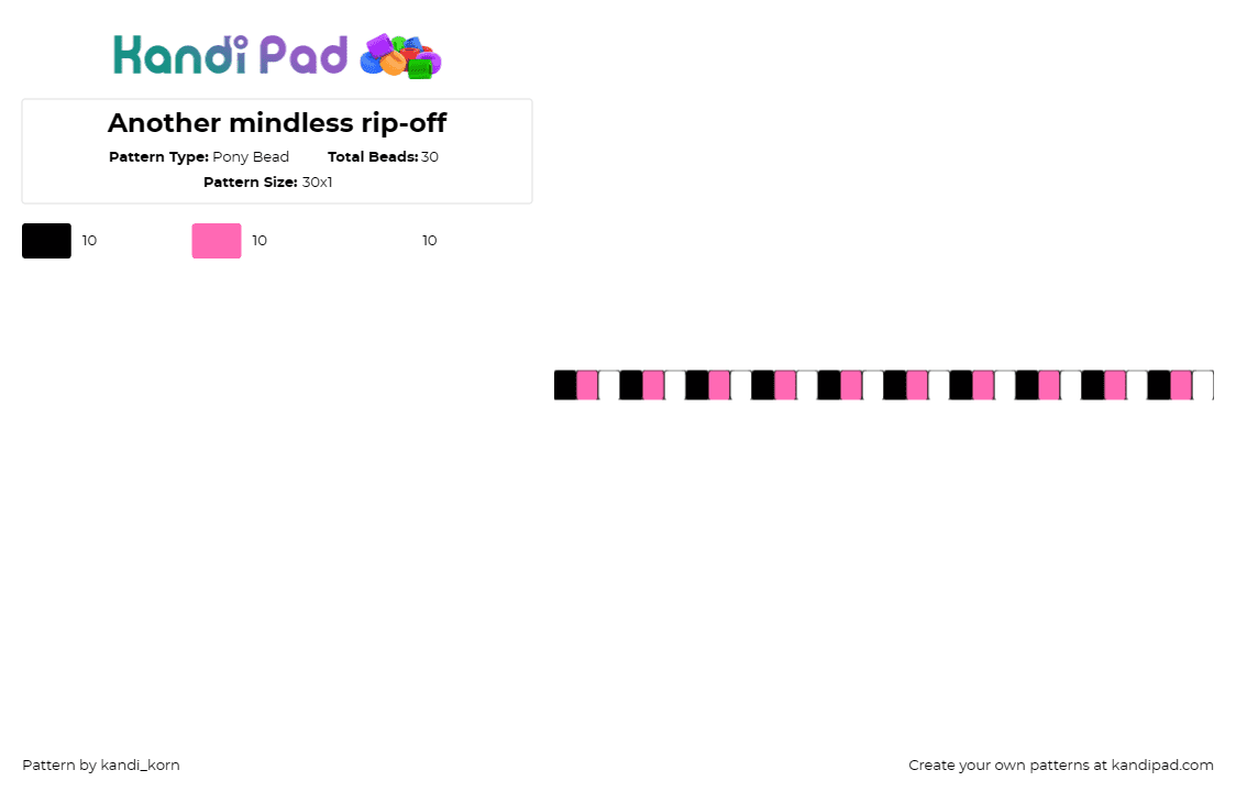 Another mindless rip-off - Pony Bead Pattern by kandi_korn on Kandi Pad - mindless self indulgence,single,music,band,bracelet,rhythmic,striped,pink