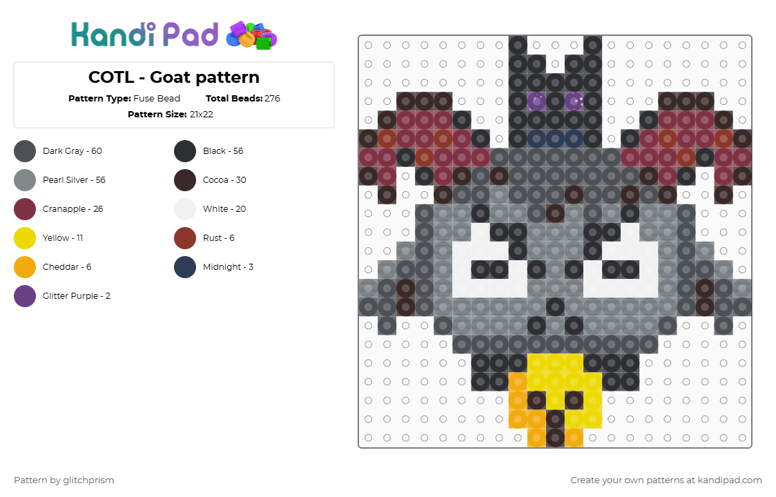 COTL - Goat pattern - Fuse Bead Pattern by glitchprism on Kandi Pad - brown,gray,cotl,cult of the lamb