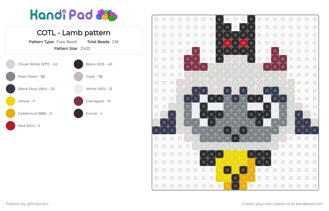 COTL - Lamb pattern - Fuse Bead Pattern by glitchprism on Kandi Pad - gray,beige,purple