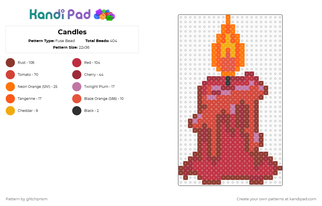 Red Candle - Fuse Bead Pattern by glitchprism on Kandi Pad - red,candle,witchy,witch,spooky