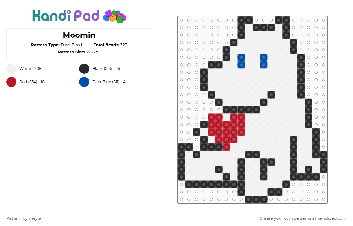 Moomin - Fuse Bead Pattern by meyla on Kandi Pad - white,red