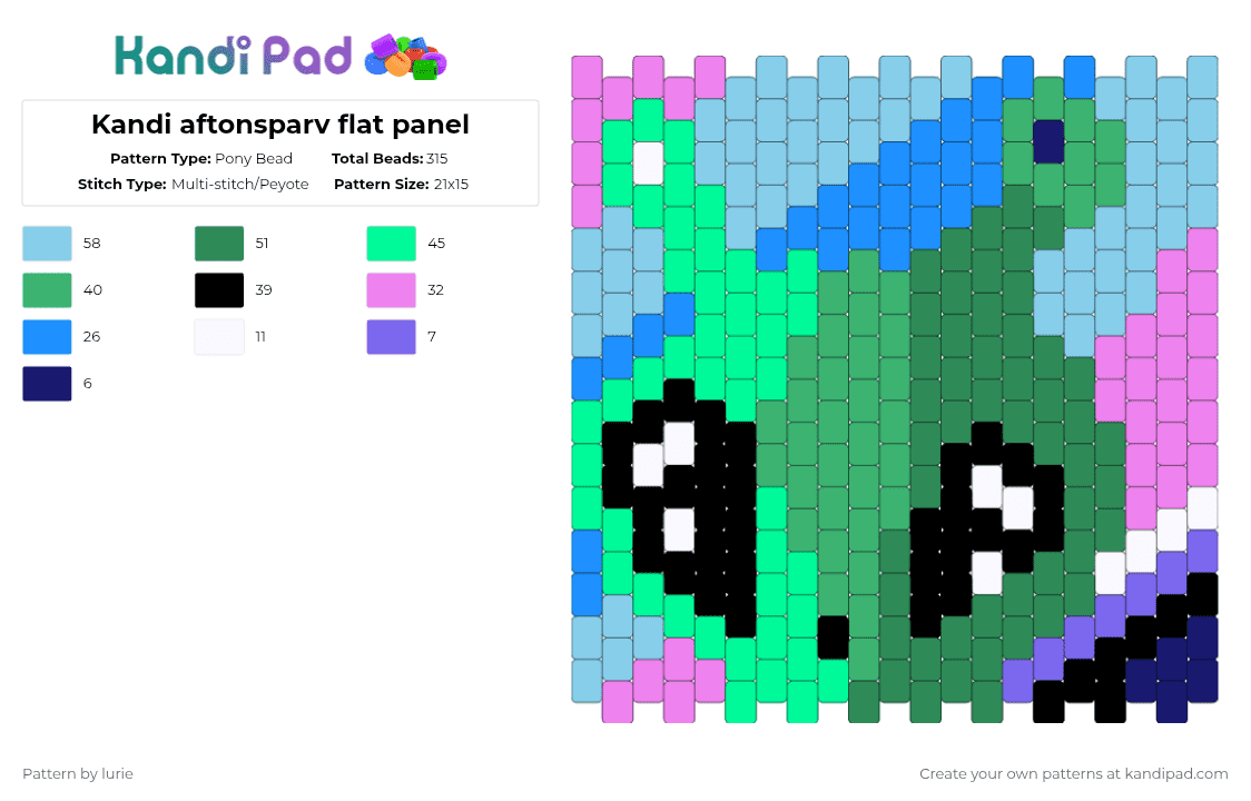 Kandi aftonsparv flat panel - Pony Bead Pattern by lurie on Kandi Pad - green,teal,light blue