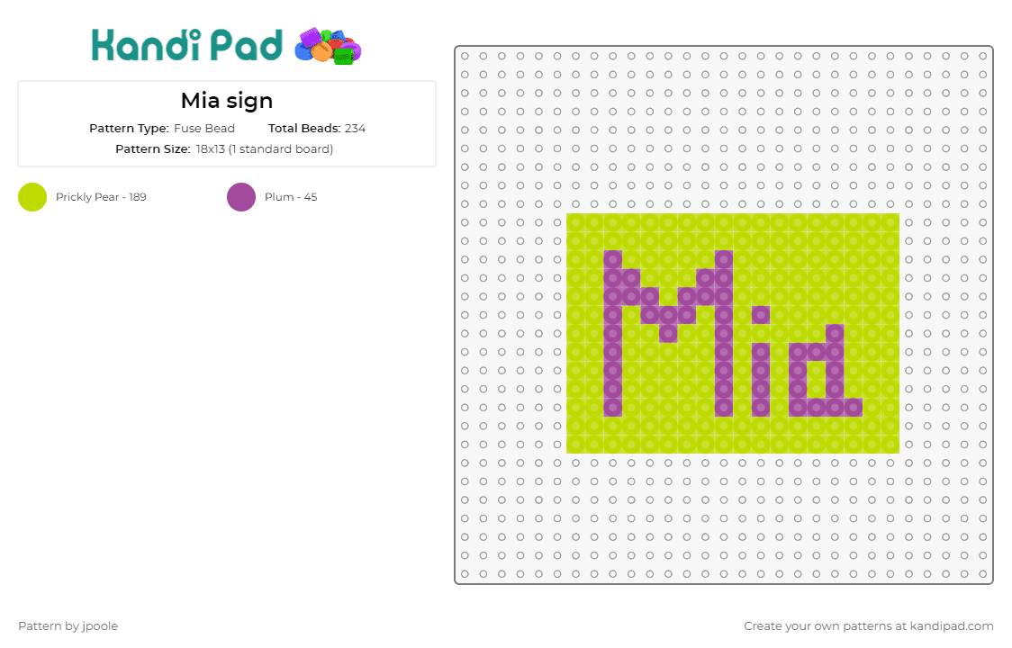 Mia sign - Fuse Bead Pattern by jpoole on Kandi Pad - panel