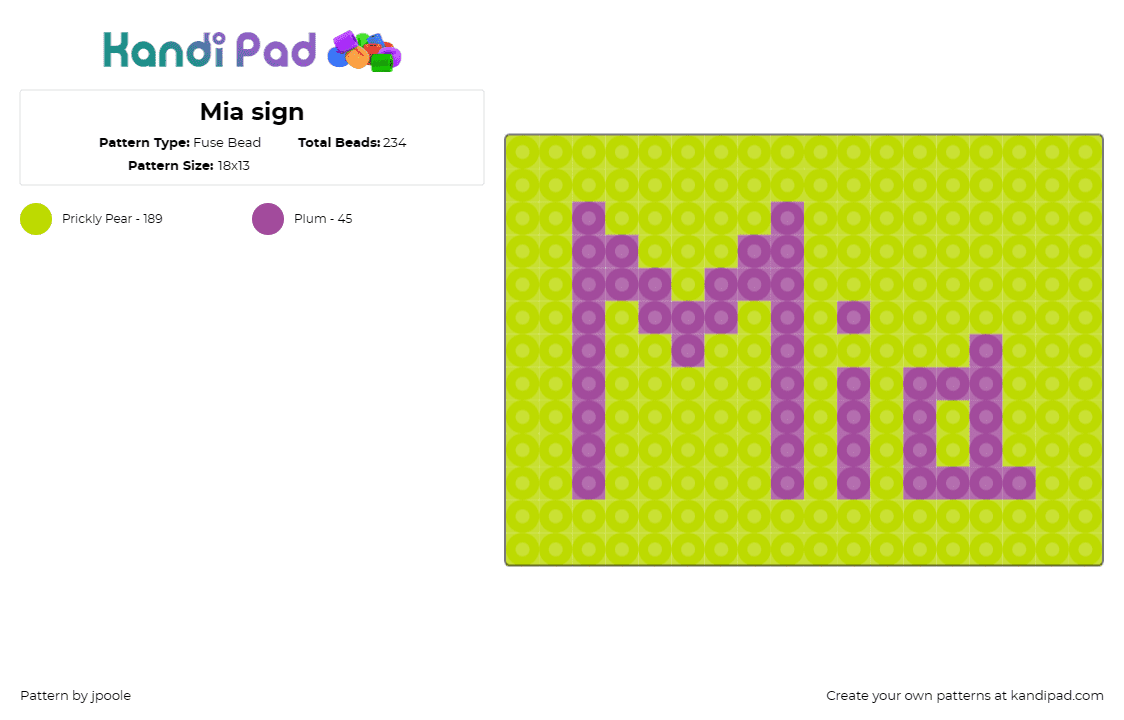Mia sign - Fuse Bead Pattern by jpoole on Kandi Pad - panel