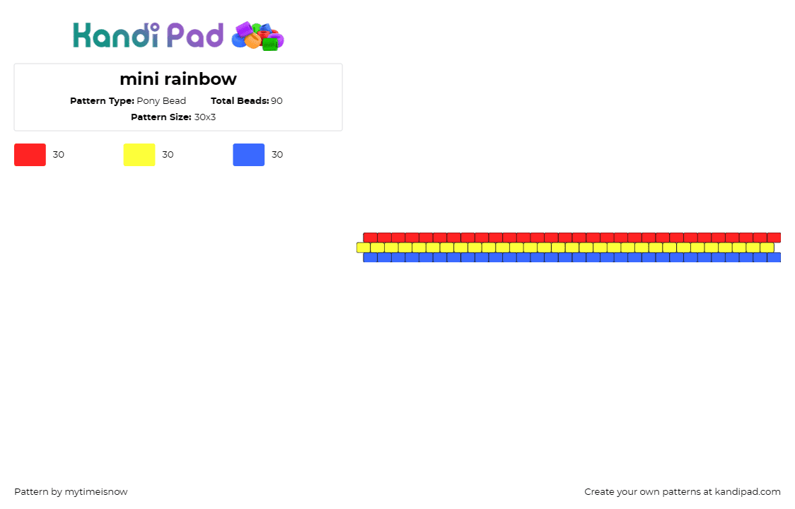 mini rainbow - Pony Bead Pattern by mytimeisnow on Kandi Pad - rainbows,bracelets,stripes,colorful,cuff