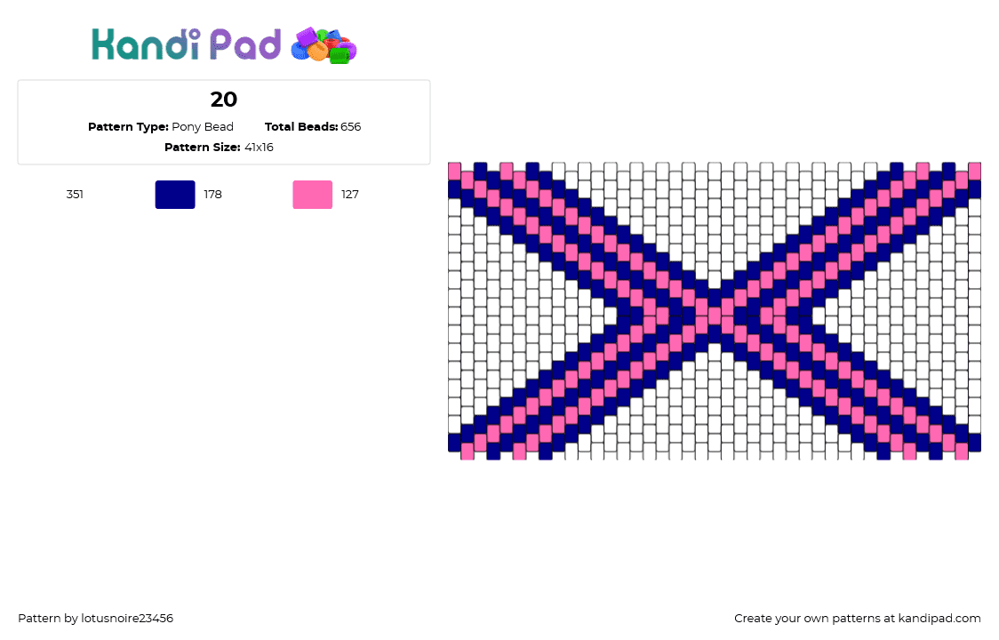 20 - Pony Bead Pattern by lotusnoire23456 on Kandi Pad - cross,x,cuff,pink,blue,white