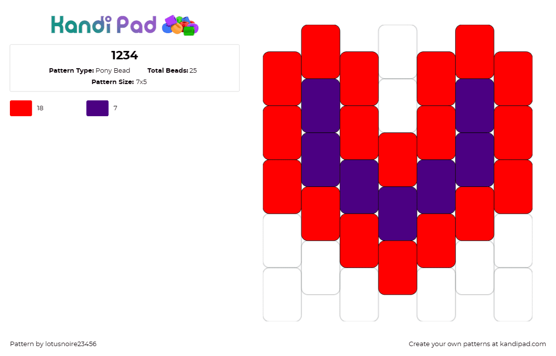 1234 - Pony Bead Pattern by lotusnoire23456 on Kandi Pad - heart,love,affection,vibrant,red,purple