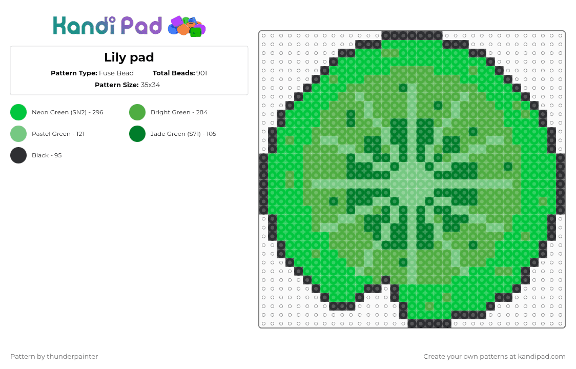 Lily pad - Fuse Bead Pattern by bubbydubbly on Kandi Pad - green,lily pad,nature,water lily,lily