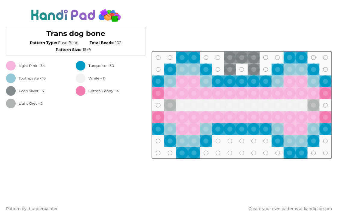 Trans dog bone - Fuse Bead Pattern by bubbydubbly on Kandi Pad - light blue,pink,bone,transgender,tag,collar,trans,puppy